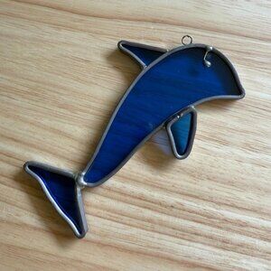 Vintage Stained Glass Dolphin Suncatcher Ocean Decor Hanging Ornament 9"